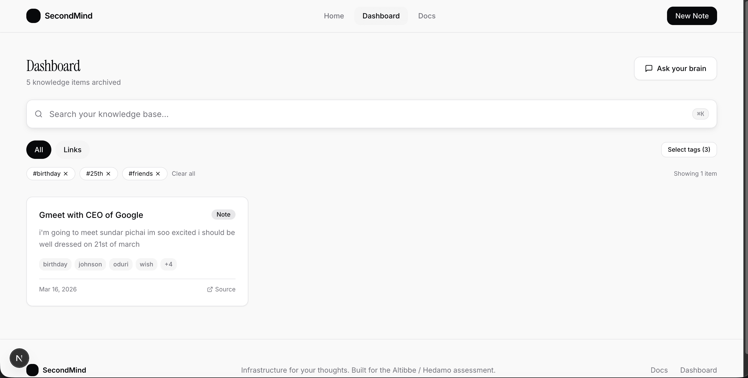 Filtered dashboard results state